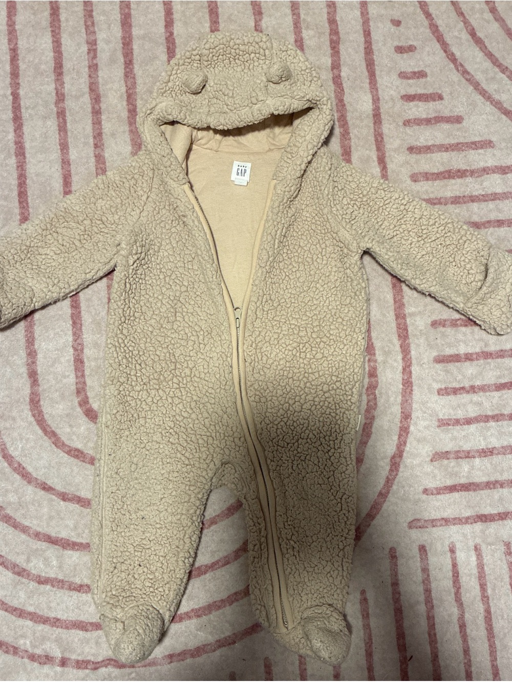 6-12 month GAP Cream Sherpa Hooded Baby Puffer One-Piece